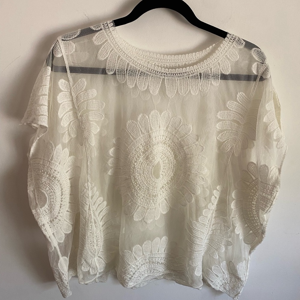 Chic Sheer White Embroidered Blouse Beach Boho Cottagecore